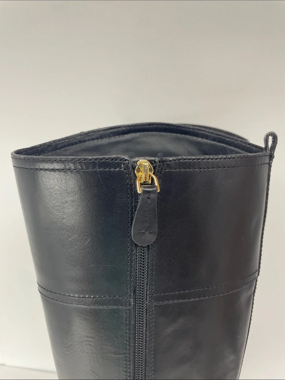 Tory Burch Black Leather Riding Boots with Gold Logo, Size 9